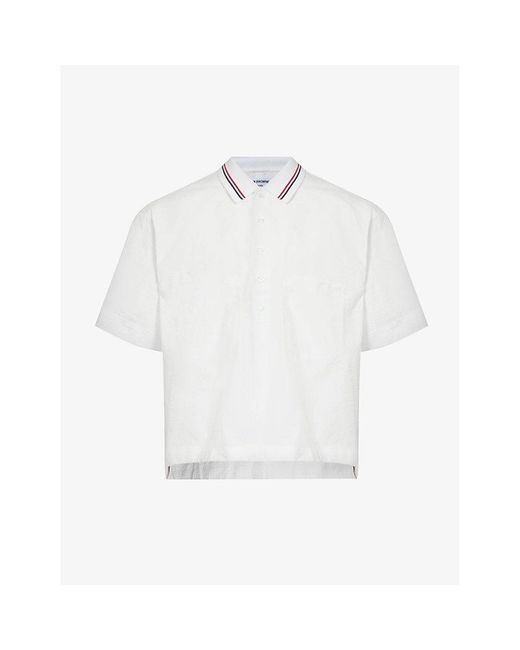 Thom Browne White Boxy-fit Short-sleeved Cotton Polo Shirt for men