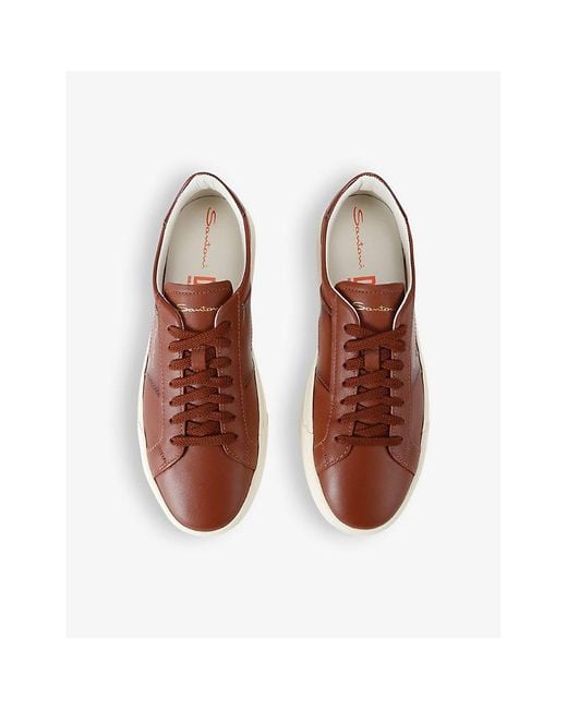 Santoni Brown Dbs Leather Low-top Trainers for men