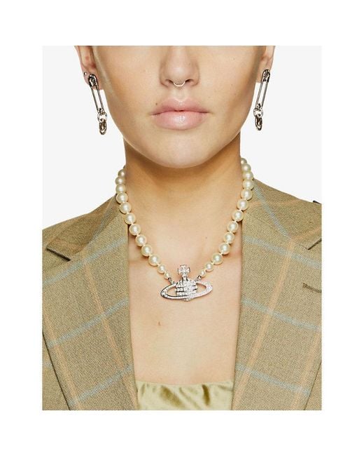Vivienne Westwood White Bas Relief Silver-tone Brass, Pearl And Swarovski Crystal Necklace