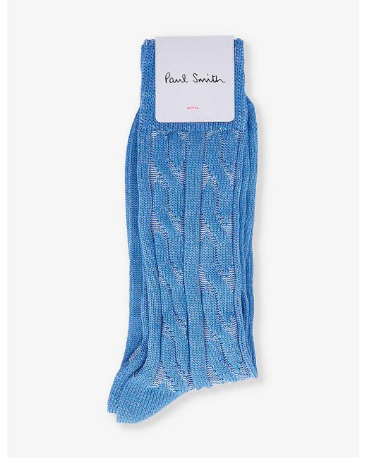 Paul Smith Blue Flynn Cable-knit Cotton-blend Socks for men