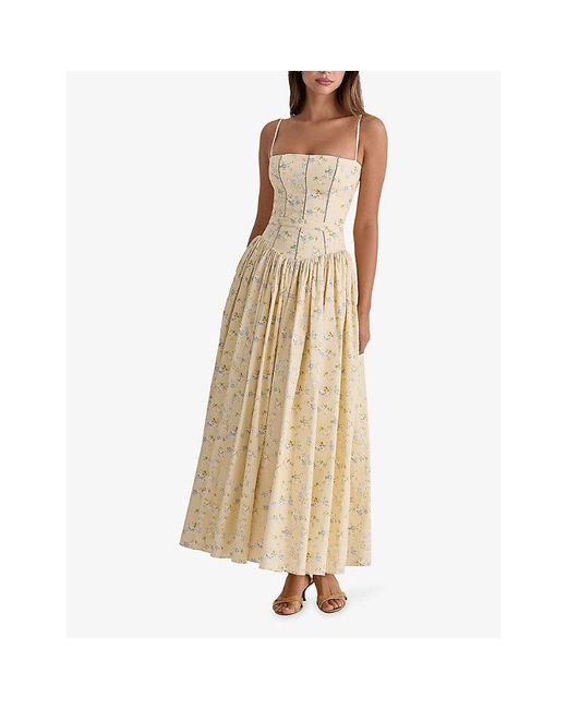 House Of Cb Metallic Ysabella Floral-Print Cotton Midi Dress