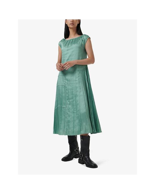 eem Green Round-Neck Relaxed-Fit Pleated Woven Midi Dress