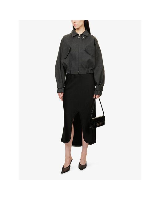 Victoria Beckham Black Split Detail Satin Midi Skirt