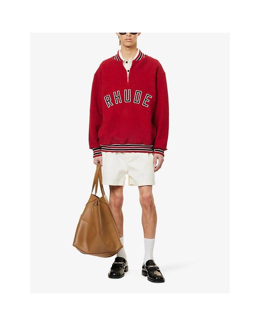 Rhude Red Varsity Branded Relaxed-fit Cotton-towelling Sweatshirt for men