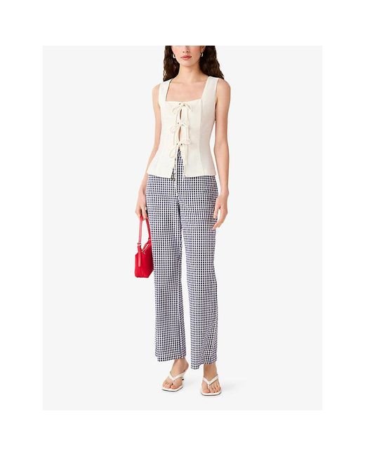 OMNES Blue Elodie Gingham-Pattern Cotton Trousers