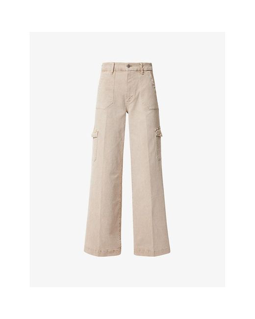 PAIGE Natural Harper Patch-pocket Wide-leg High-rise Stretch-denim Jeans