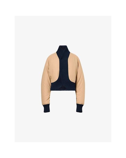 Jean Paul Gaultier Blue Cropped Contrast-Trim Cotton Bomber Jacket