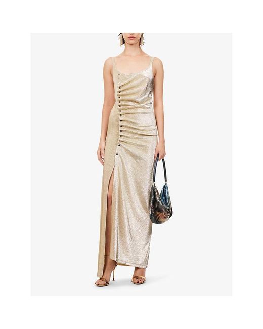 Rabanne White Ruched Scoop-neck Stretch-woven Maxi Dress