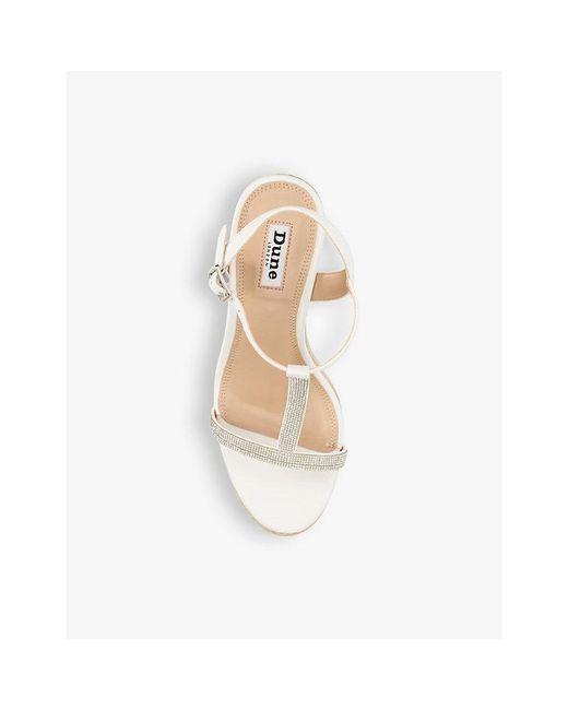 Dune Natural Kitten T-bar Leather Wedge Sandals