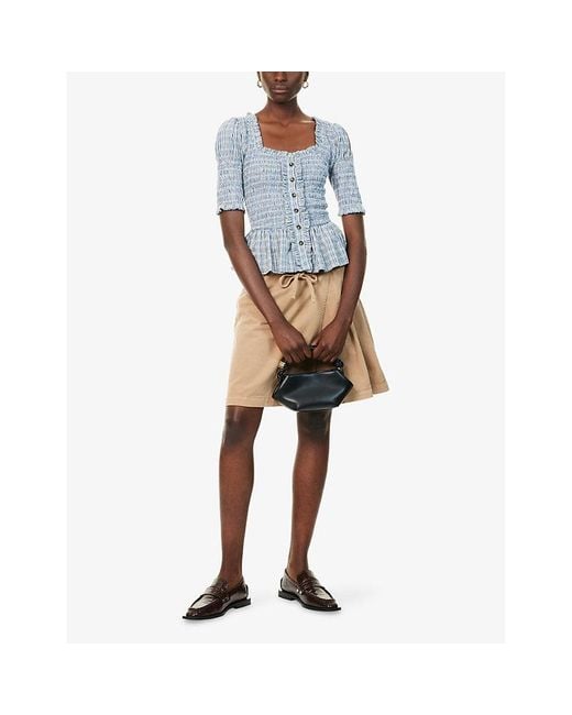 Damson Madder Blue Mansi Shirred Cotton-Poplin Blouse
