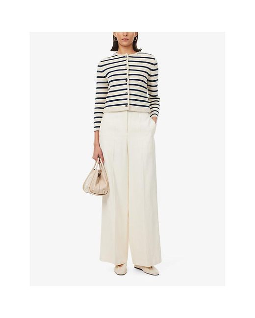 Theory White Stripe-pattern Cotton-knit Jacket