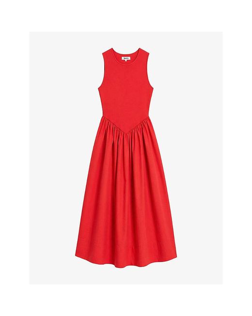 Ro&zo Red Sleeveless Jersey-Bodice Cotton Midi Dress