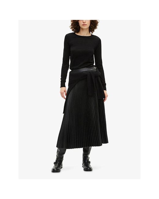 The Kooples Black Round-Neck Long-Sleeve Wool Jumper