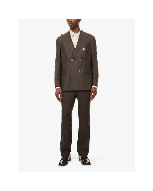 Oscar Jacobson Brown Farris Double-Breasted Linen Blazer for men