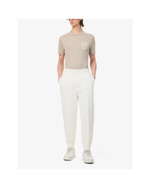 Emporio Armani White Logo-plaque Tapered-leg Cotton-blend Jersey jogging Botto for men