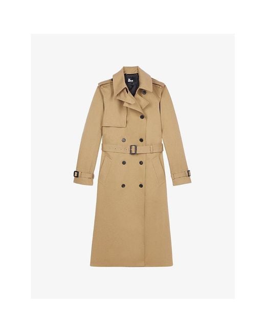 The Kooples Natural Double-Breasted Long Cotton Trench Coat