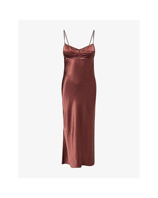 Anna October Red Waterlily Scoop-Back Satin Midi Dress