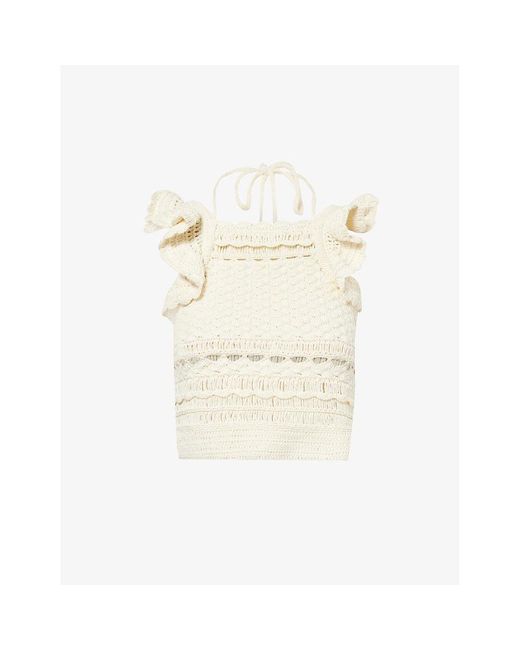 Zimmermann Natural Waverly Ruffled Crochet Cotton Top