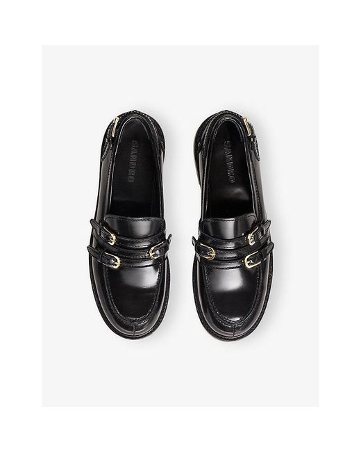 Sandro Black Buckle-Embellished Patent-Leather Loafers