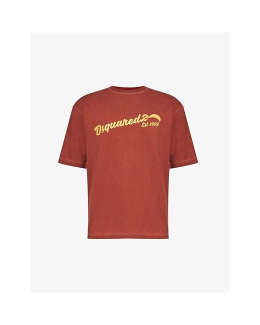 DSquared² Red Logo Text-print Cotton-blend T-shirt for men