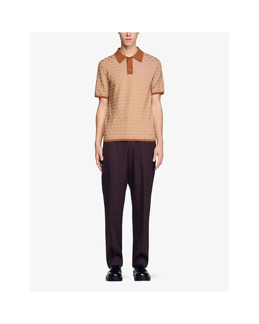 Sandro Natural Cross Short-Sleeve Knitted Polo Shirt for men