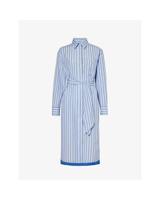 Weekend by Maxmara Blue Edipo Striped Boxy-fit Cotton-poplin Midi Dress