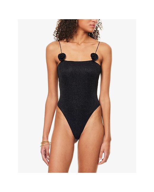 Oseree Black Lumière Rose Maillot Swimsuit
