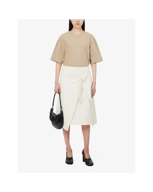 Bottega Veneta White Wrap-around Mid-rise Cotton-twill Midi Skirt