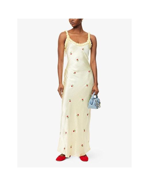 damson madder embroidered dress Kait Rose Embroidered Lace Dress in White/Red/Green main image 1