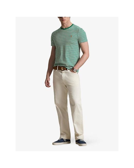 Polo Ralph Lauren Green Logo-Embroidered Striped Cotton-Jersey T-Shirt for men