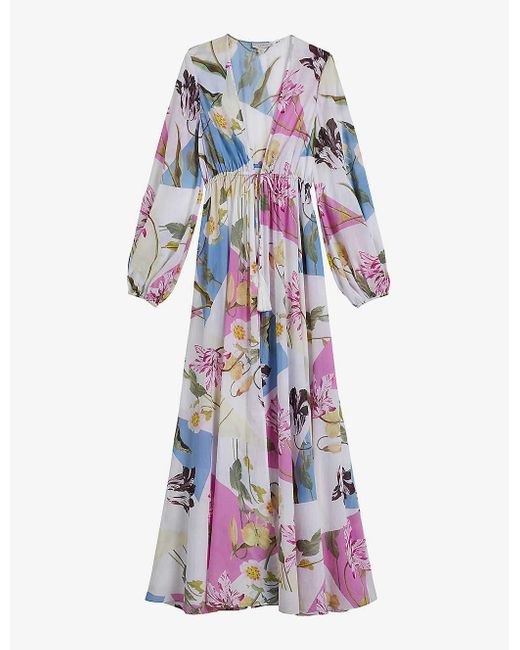 Ted Baker White Rozlyn Graphic Floral-print Balloon-sleeved Cotton Maxi Cover-up