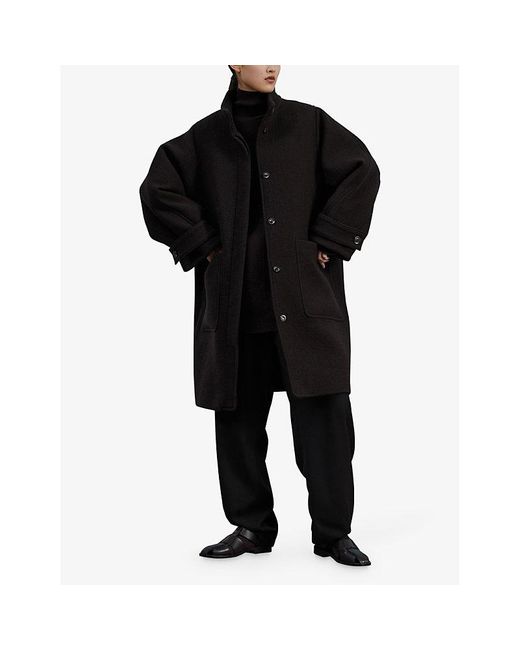 Soeur Black Villanova High-neck Relaxed-fit Wool-blend Coat