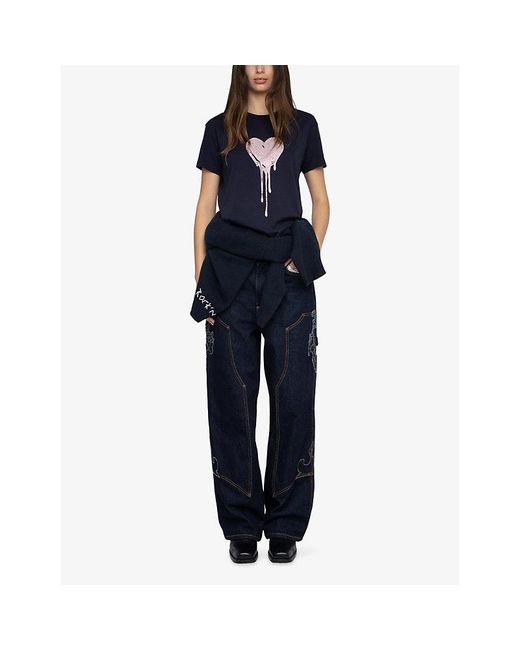 Zadig & Voltaire Blue Walk Rhinestone-Embellished Cotton-Jersey T-Shirt