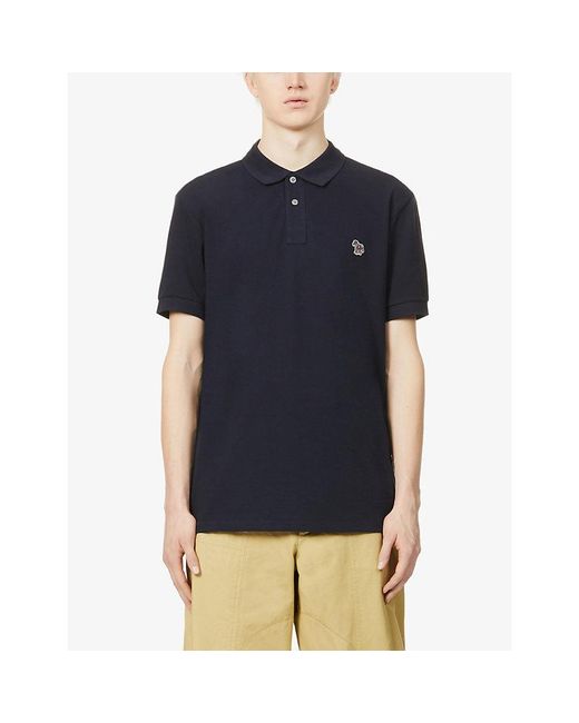 Paul Smith Blue Zebra-Embroidered Cotton-Piqué Polo Shirt for men