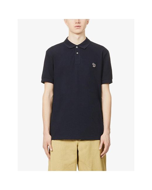 Paul Smith Blue Zebra-Embroidered Cotton-Piqué Polo Shirt for men
