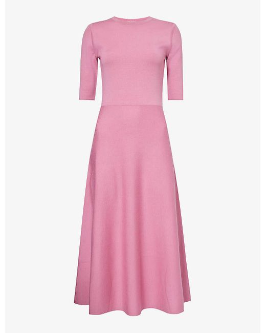 Gabriela Hearst Pink Seymore Flared-hem Wool-blend Midi Dress