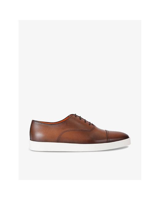 Santoni Brown Atlantis Leather Low-top Oxford Shoes for men