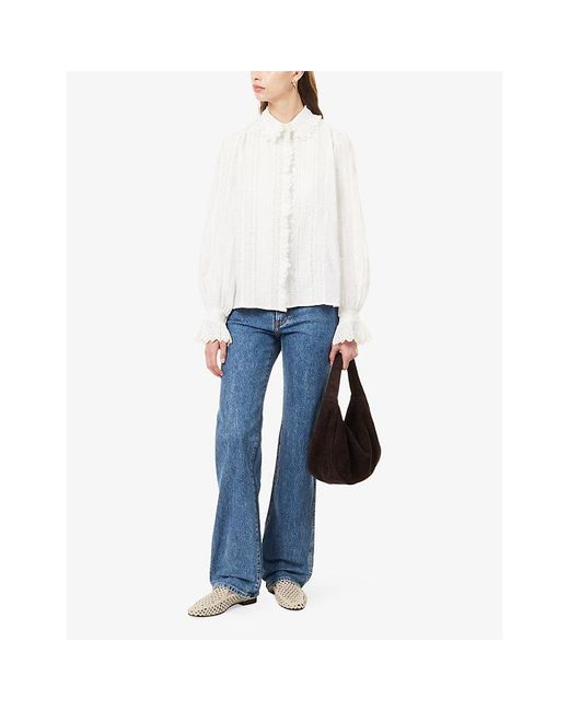 ME+EM White Broderie-Trim Collared Cotton Blouse