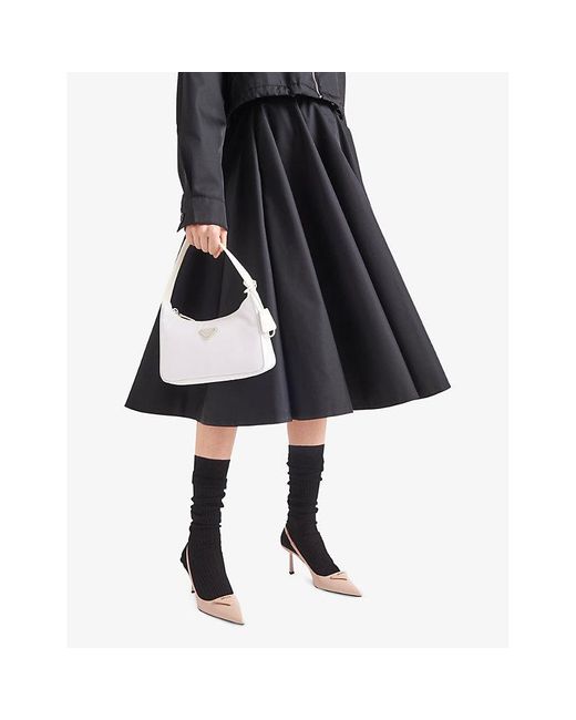 Prada White Logo-Plaque Slingback Heeled Leather Pumps