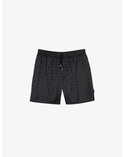 Sandro Black Jacquard-print Elasticated-waist Regular-fit Woven Swim Shorts for men