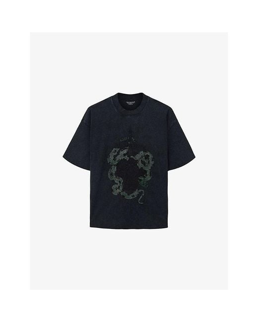 AllSaints Blue Mesh Faded-Wash Cotton-Jersey T-Shirt for men