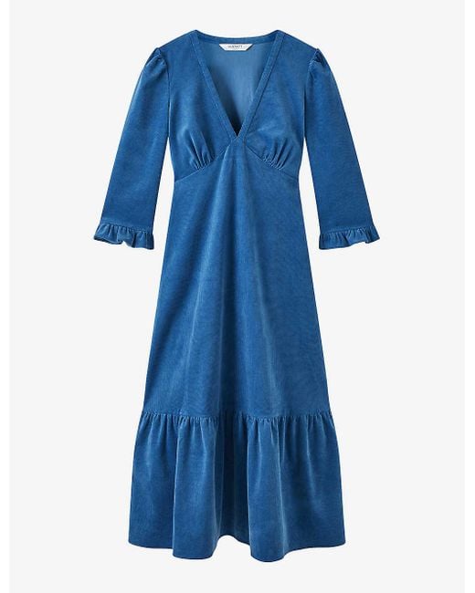 L.K.Bennett Blue Deborah Fluted-hem Corduroy Midi Dress