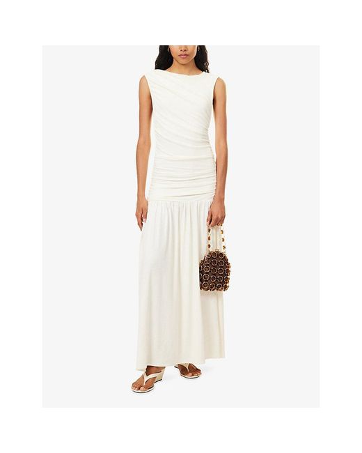 Dissh White Lola Ruched Cotton-Blend Maxi Dress