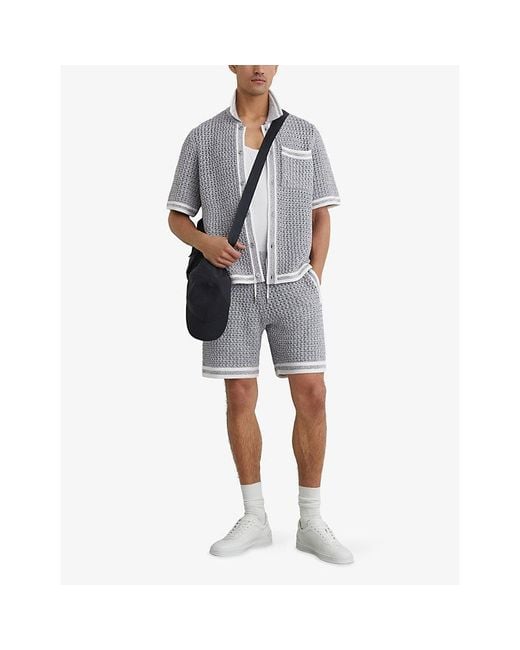 Reiss Gray Meadows Short-Sleeve Crochet Shirt for men