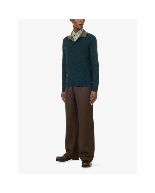 Paul Smith Blue Contrast-Trim Polo-Collar Wool-Blend Jumper for men