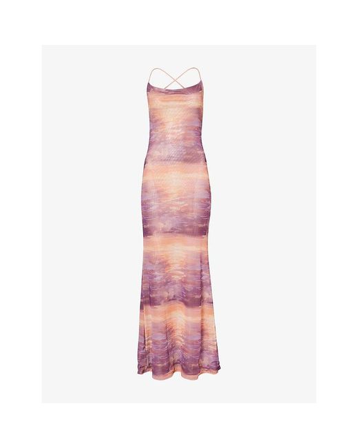 Gracejacob Pink Sunset Open-Back Mesh Maxi Dress