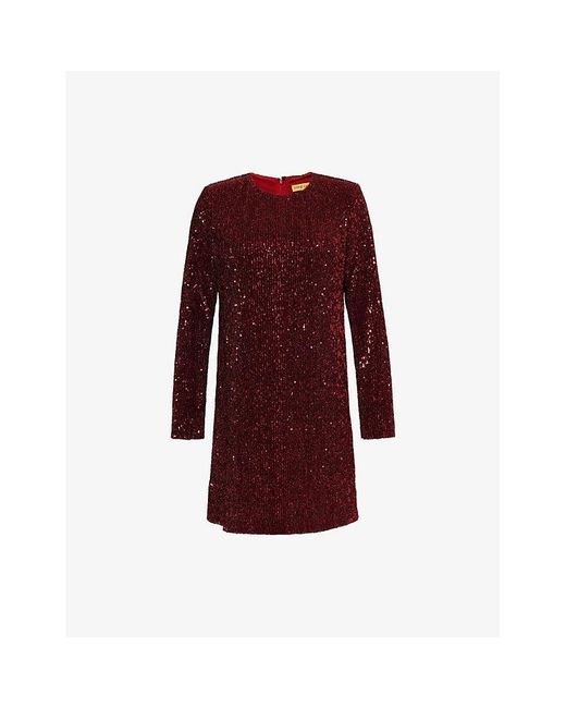 Stine Goya Red Sequin-Embellishment Long-Sleeves Recycled-Polyester Blend Mini Dress