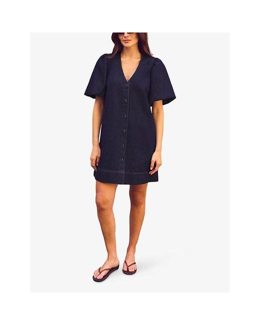 Ro&zo Blue Button-Front V-Neck Denim Mini Dress