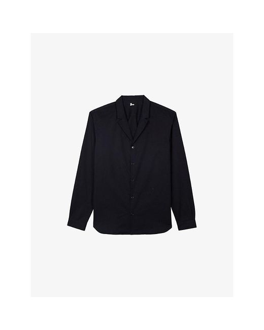 The Kooples Blue Notch-Lapel Slim-Fit Cotton Shirt for men