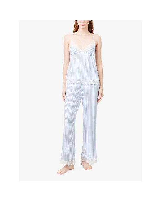 Eberjey White Isla Regatta Stripe Woven Pyjama Set